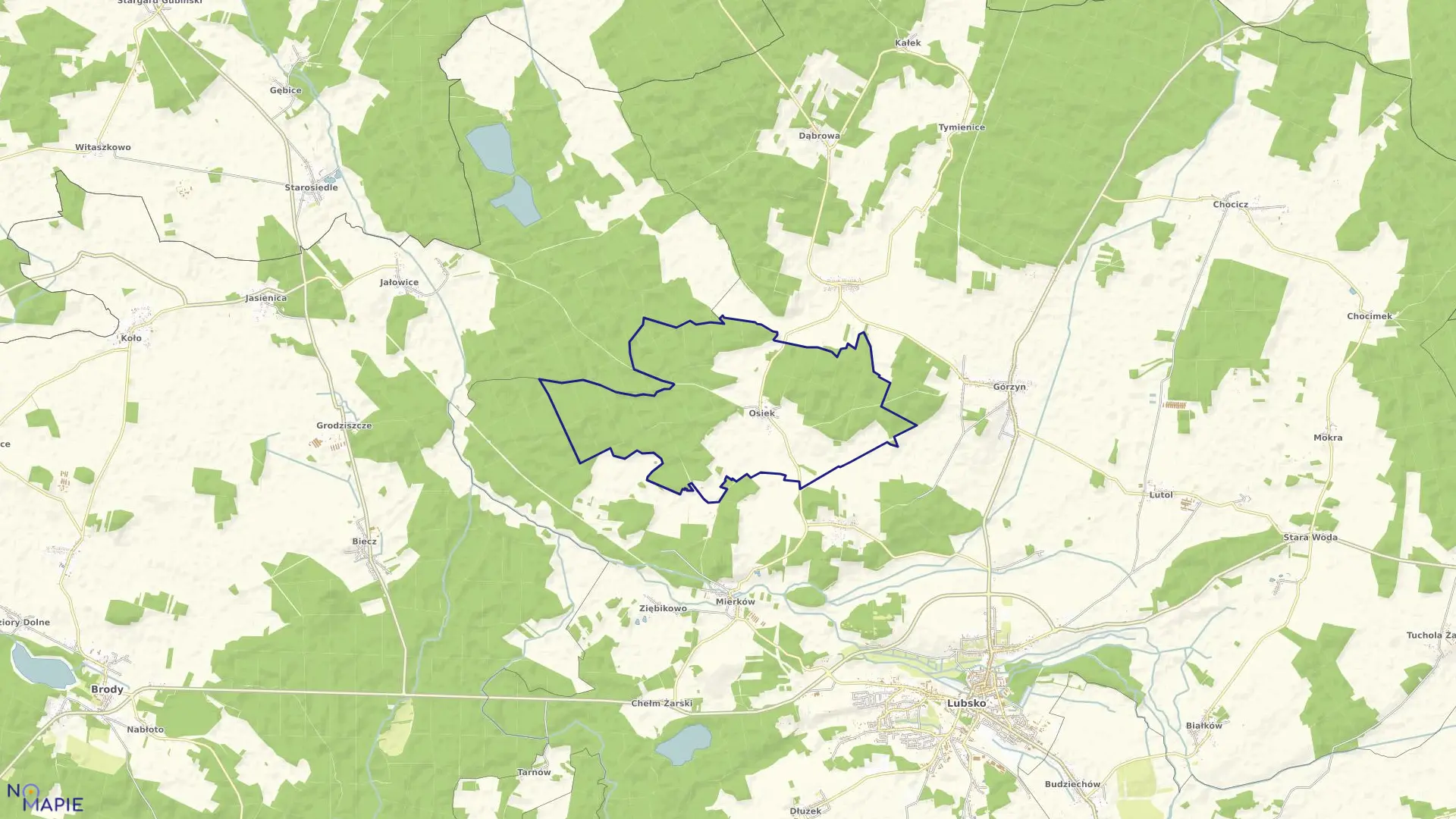 Mapa obrębu Osiek w gminie Lubsko